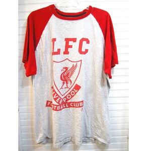 Liverpool Football Club Tshirt LFC Sports Soccer Ringer Red Gray tee *runs small
